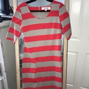 Emmalee Red and Gray Striped Cotton Dress. Size L
